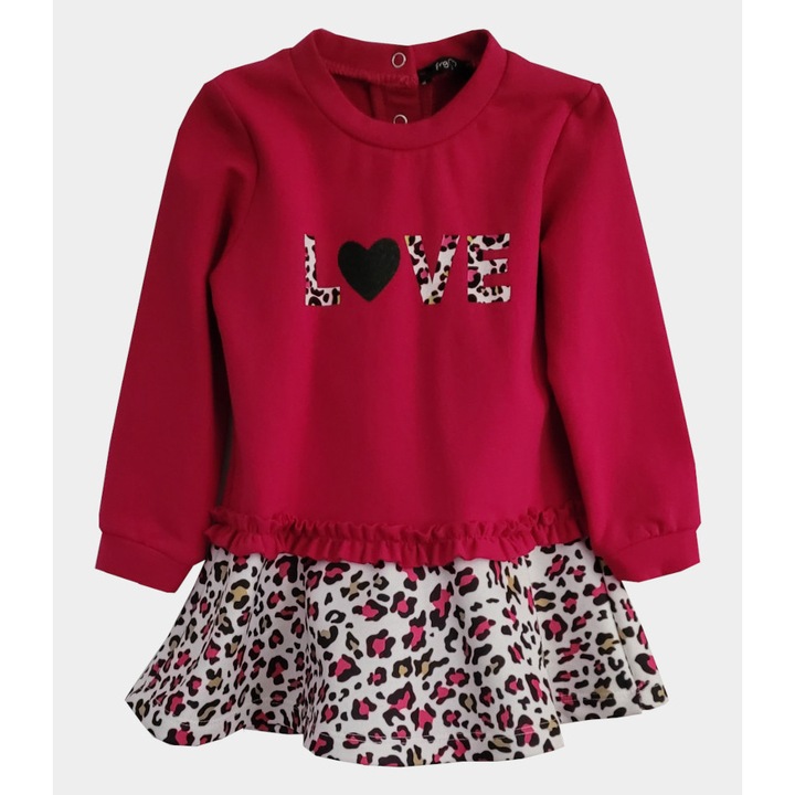 Rochita Fetite, cu Volane, Maneci Lungi, Bumbac, Fragolita, 18 Luni