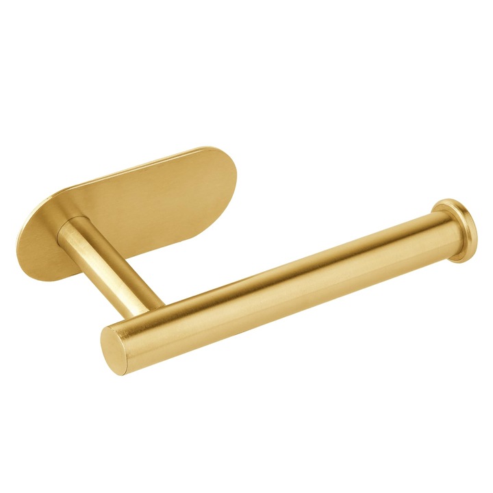 Suport hartie igienica autoadeziv, 16 cm, Usor de instalat, Rezistent la apa si rezistent la rugina, Pentru baie sau toaleta, bucatarie, dormitor, camera de zi, Otel inoxidabil, Auriu