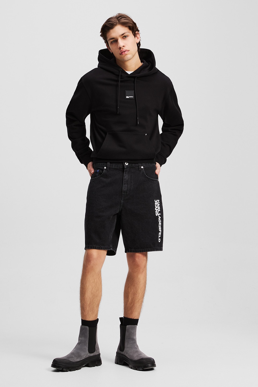 KARL LAGERFELD JEANS, Blugi scurti relaxed-fit, Negru, 30