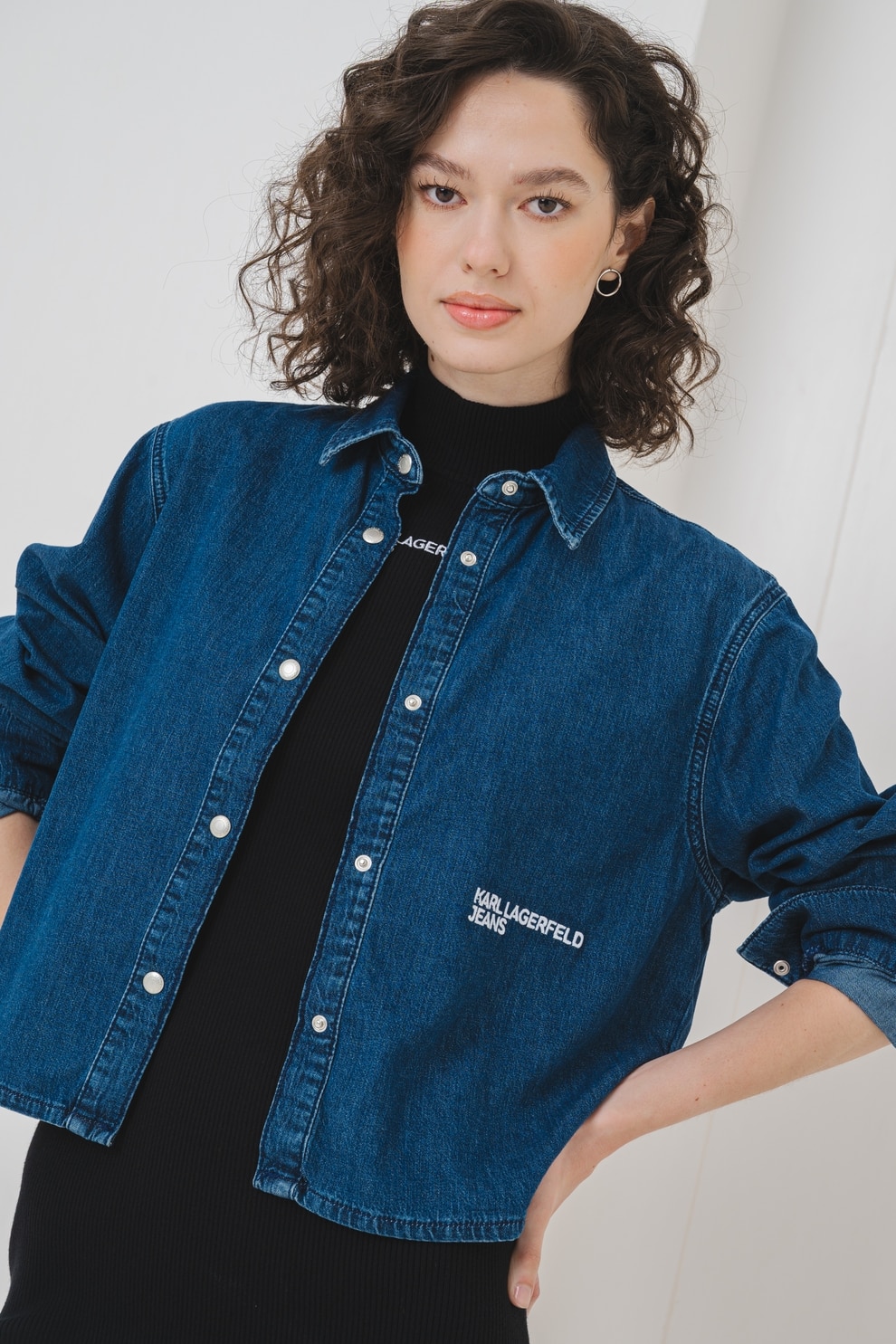 KARL LAGERFELD JEANS, Camasa de denim cu capse, Albastru inchis, XS