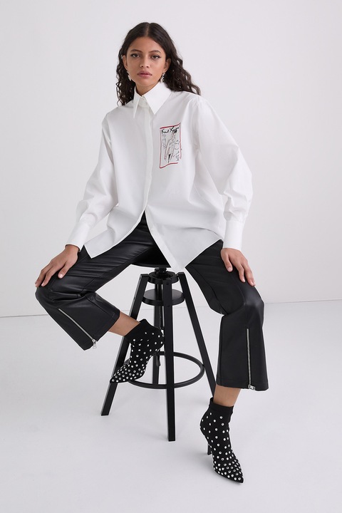 Karl Lagerfeld, Camasa supradimensionata cu impriemeu pe partea din spate, Alb optic