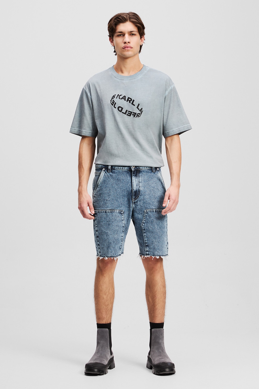 KARL LAGERFELD JEANS, Bermude din denim cu terminatie nefinisata, Petrol, 30