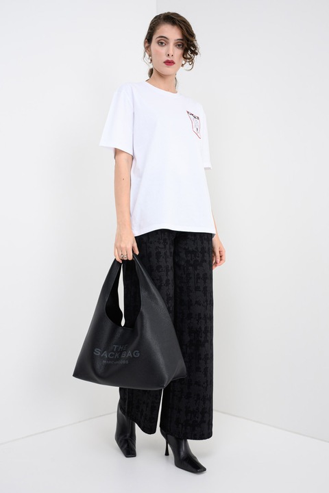 Karl Lagerfeld, Tricou din bumbac organic cu imprimeu pe partea din fata si pe partea din spate, Rosu/Alb