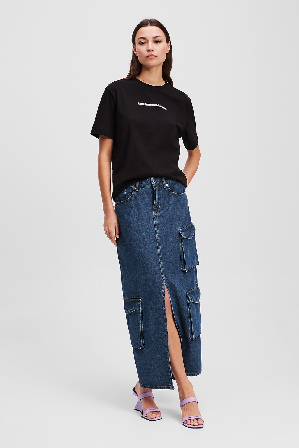 KARL LAGERFELD JEANS, Fusta din denim cu buzunare laterale, Petrol, S