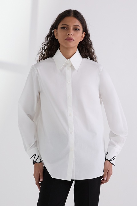 Karl Lagerfeld, Camasa cu mansete brodate cu logo, Alb optic