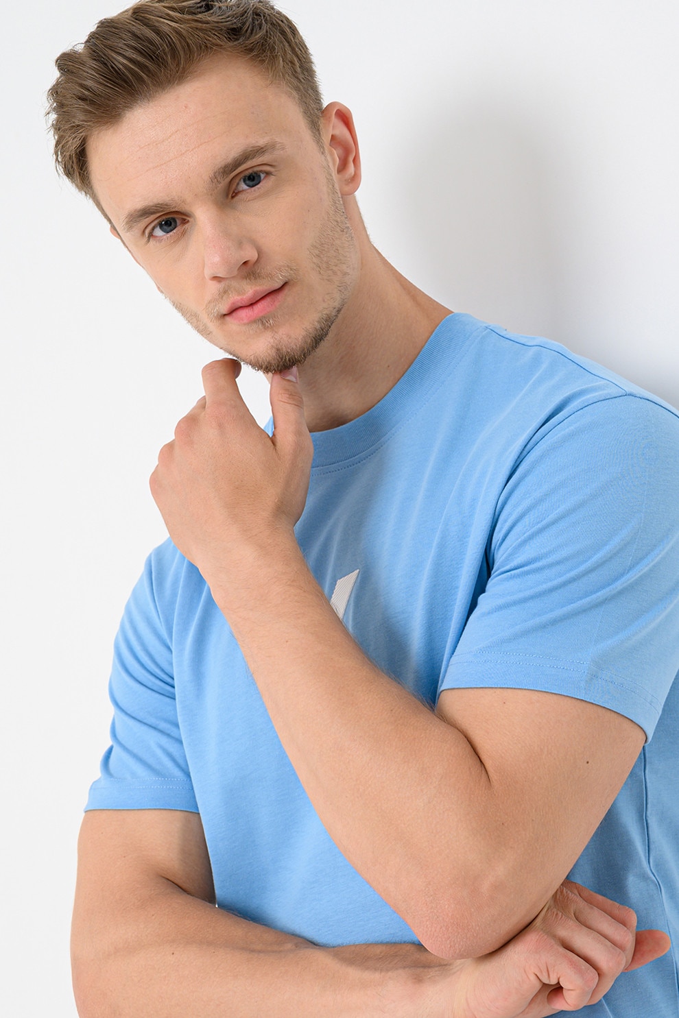 KARL LAGERFELD JEANS, Tricou de bumbac organic cu logo, Albastru pastel, Alb optic, L