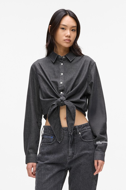 KARL LAGERFELD JEANS, Camasa crop cu prindere frontala, Gri inchis