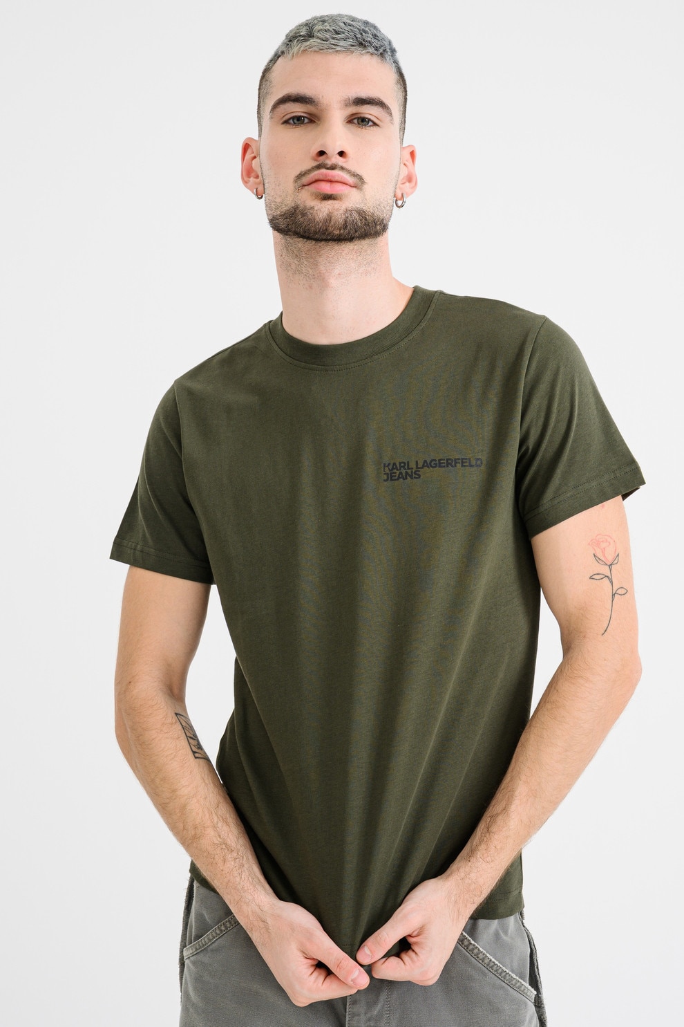 KARL LAGERFELD JEANS, Tricou slim fit de bumbac organic, verde militar inchis, M