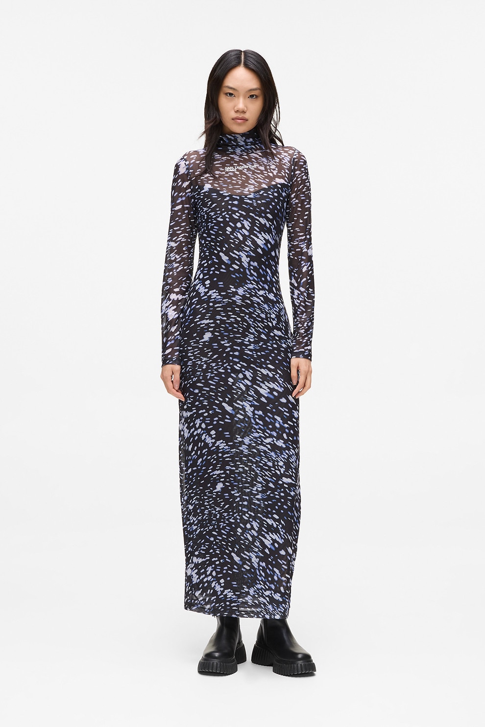 KARL LAGERFELD JEANS, Rochie maxi transparenta, Alb, Albastru, S