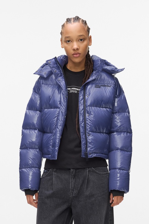 KARL LAGERFELD JEANS, Geaca crop matlasata, Albastru indigo, XL