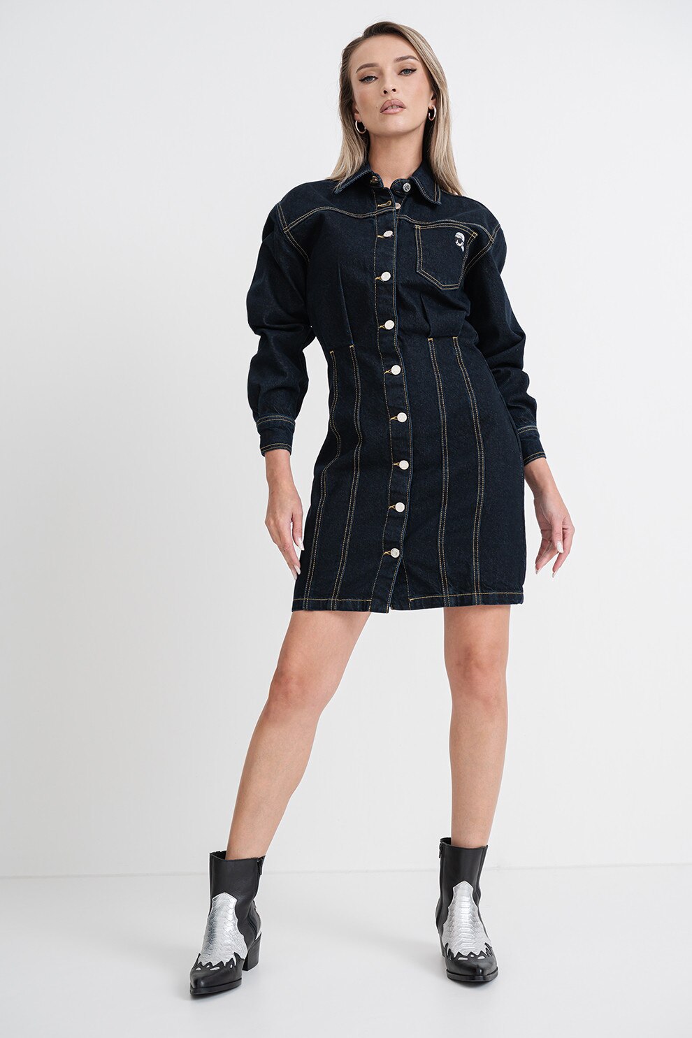 Karl Lagerfeld, Rochie mini din denim, Bleumarin, M