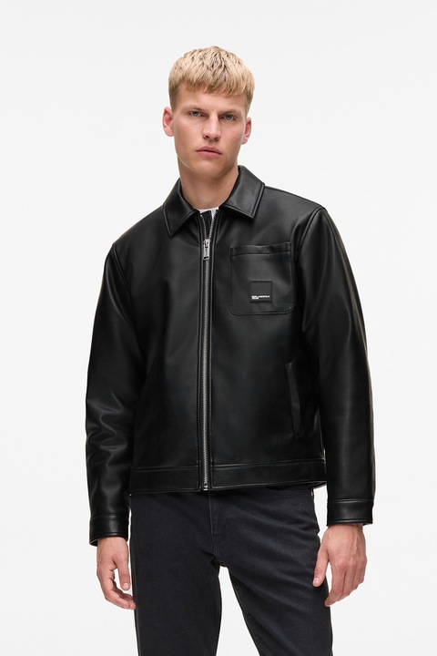 KARL LAGERFELD JEANS, Jacheta din piele ecologica cu buzunar aplicat pe piept, Negru, M