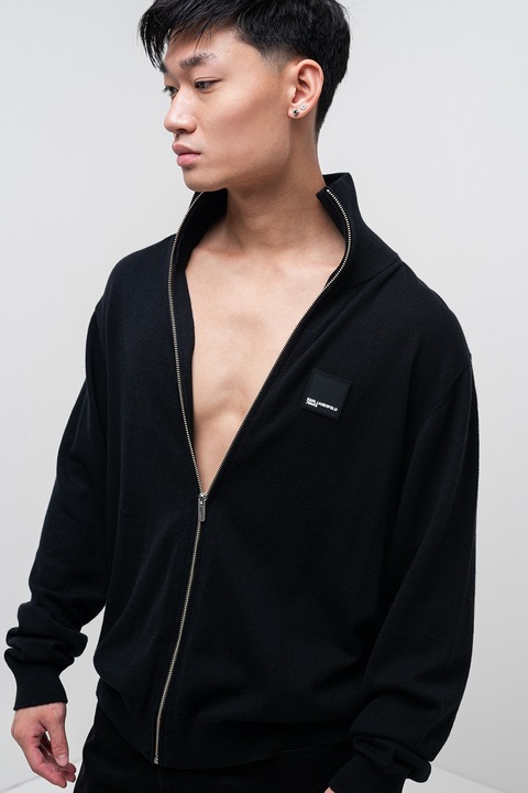 KARL LAGERFELD JEANS, Cardigan din amestec de lana cu fermoar, Negru, S