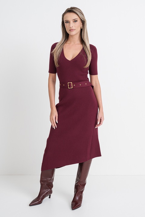 Karl Lagerfeld, Rochie asimetrica si tricotata fin, Visiniu