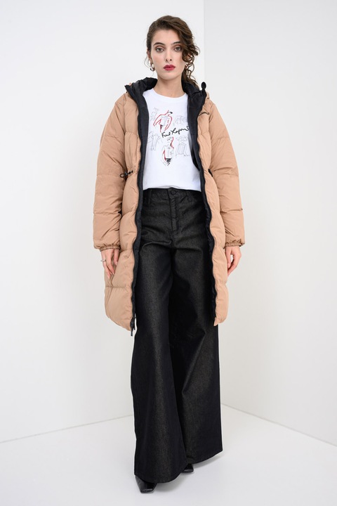 Karl Lagerfeld, Jacheta lunga cu aspect pufos si model reversibil, Negru stins