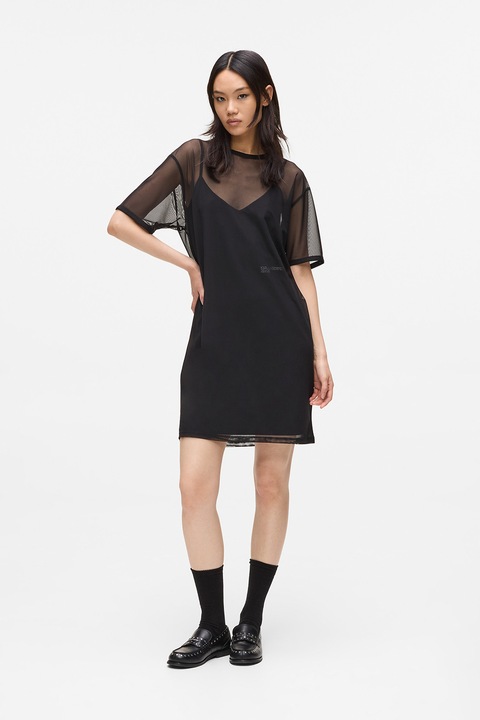 KARL LAGERFELD JEANS, Rochie mini cu strat exterior din plasa, Negru, M
