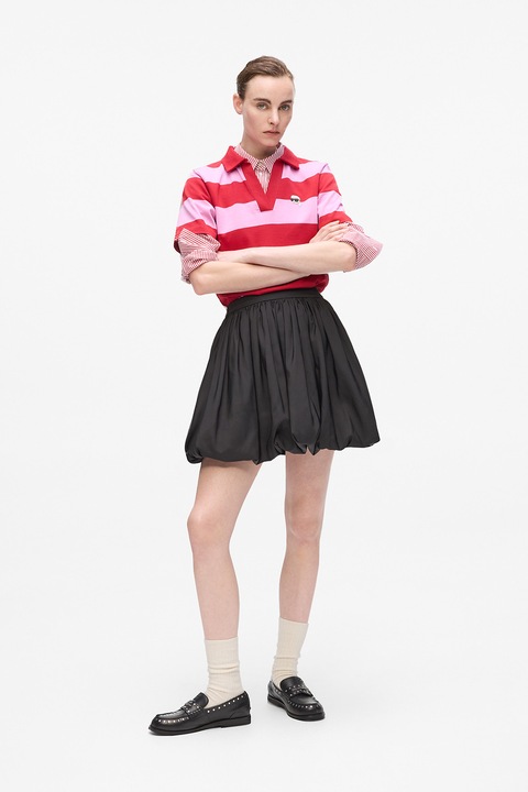 Karl Lagerfeld, Fusta mini evazata cu talie elastica, Negru, S