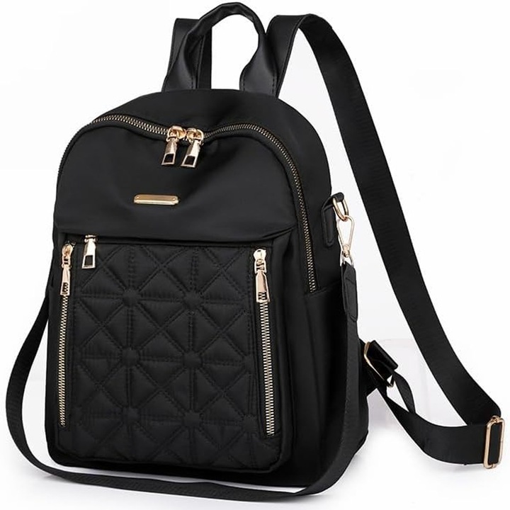 Női hátizsák, Hggzeg, Hátizsák külső zsebekkel, Állítható pántokkal, Tartós cipzárak, Biztonságosan tárolhatja pénztárcáját, telefonját, dokumentumait, Lopásgátló, Vízálló, Oxford szövet, 25 × 13 × 28cm, Fekete