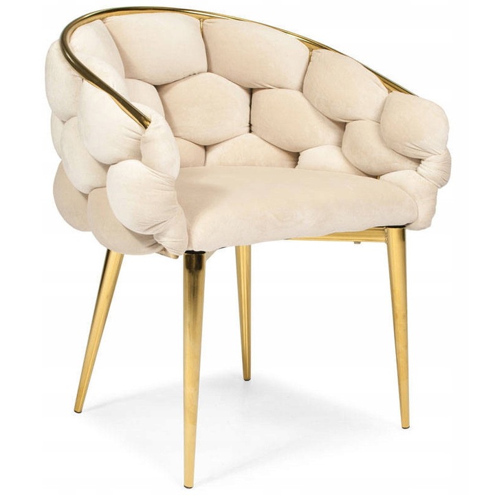 Дизайнерски стол Luka BALLOON, бежов, 70x60x81см, златни крака, кадифен материал