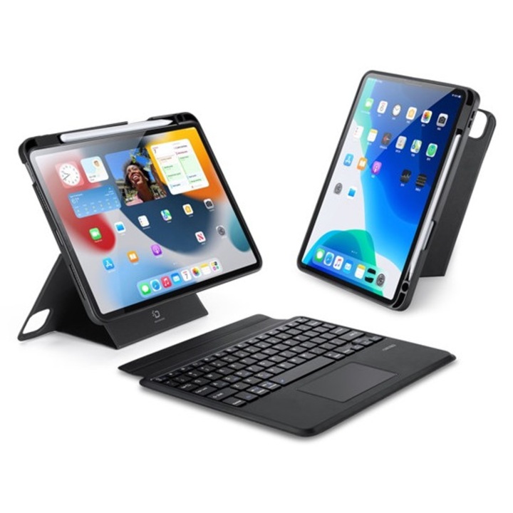 Dux ducis tabletvédő álló, bőr hatású, flip, bluetooth billentyűzet, asztali tartó, qwerty, angol nyelvű, ceruza tartó, fekete, kompatibilis: Apple IPAD Air 11, 2025, / IPAD Air 11, 2024, / IPAD Pro 11, 2022