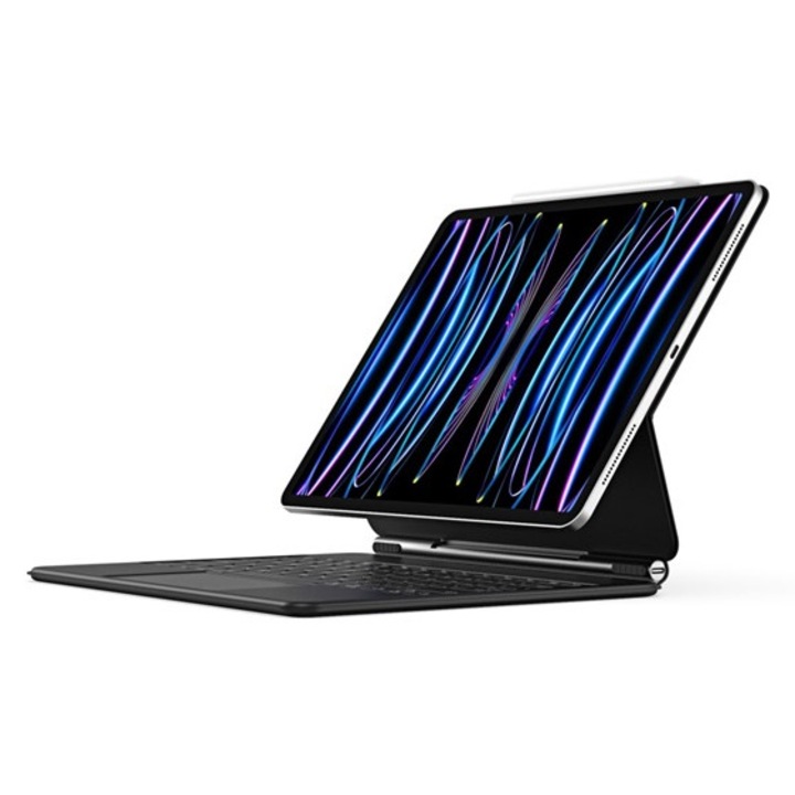 Dux ducis mk bluetooth billentyűzet + touch pad, type-c aljzat, mágneses, asztali tartó, qwerty, fekete, kompatibilis: Apple IPAD Air 13, 2025, / IPAD Pro 12.9, 2018, / IPAD Air 13, 2024