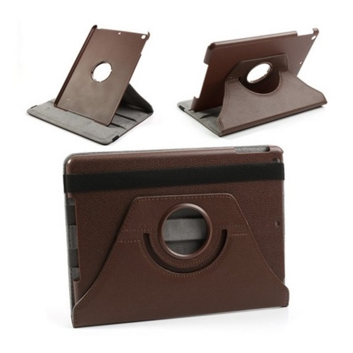 Gigapack tabletvédő álló, bőr hatású, flip, asztali tartó, 360°, sötétbarna, kompatibilis: Apple IPAD Air