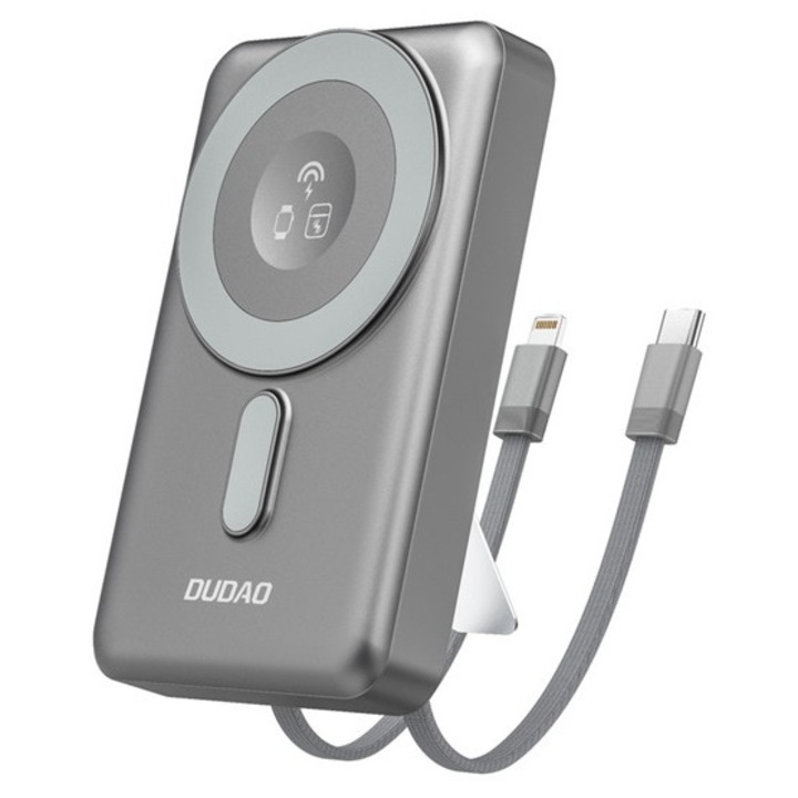 Dudao vésztöltő type-c aljzat, 10000mah, 20w, gyorstöltő, magsafe, apple watch töltő, type-c + lightning kábel, szürke