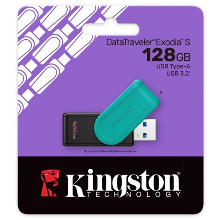 Kingston dt exodia s pendrive/usb stick, usb 3.2, gen 1, 128gb fekete/türkizkék