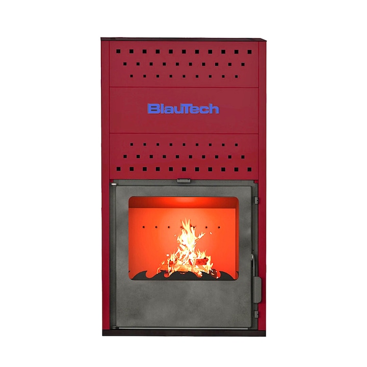 Termosemineu pe lemne 18.4 kW, pentru incalzire centrala, cu geam termoizolanta, rosu, BT-HIDRO20 R, BlauTech