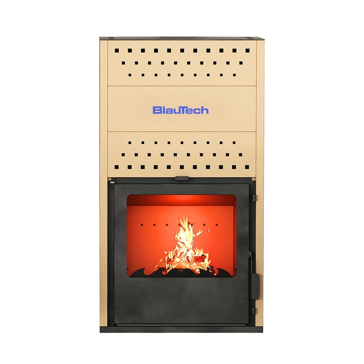 Termosemineu pe lemne 13.7 kW, pentru incalzire centrala, cu geam termoizolanta, bej, BT-HIDRO15 B, BlauTech