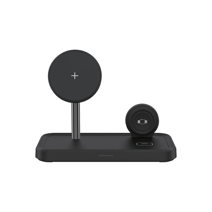 Dviced – 3-in-1 vezeték nélküli mágneses töltőállomás, 15W gyorstöltéssel + USB kábel + hálózati töltő – fekete