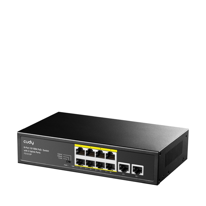 Суич Cudy FS1010P, 8 портов, 10/100, PoE+ Switch 120W, 2 x Uplink порта