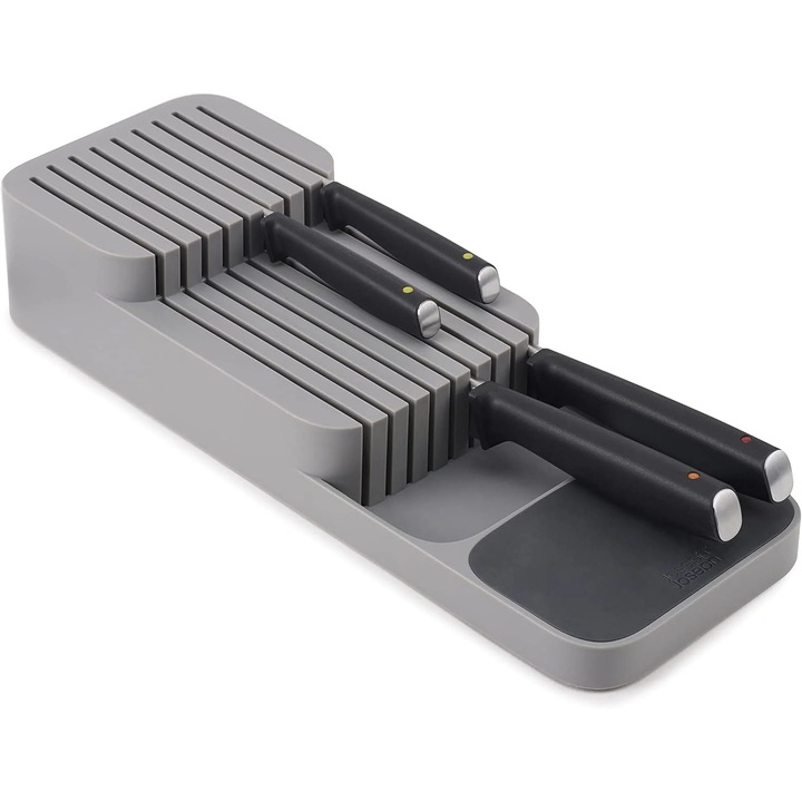 Органайзер за ножове Timebox – 2 нива, капацитет за 9 ножа, компактен дизайн с чекмедже, неплъзгащ се, сив