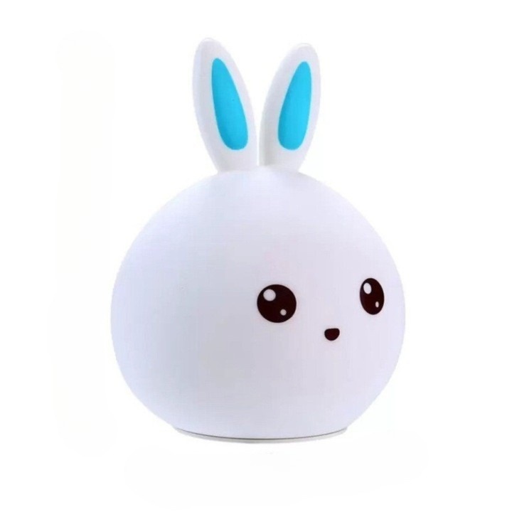 VarioShop® gyerek éjszakai fény, nyuszi alakú, puha szilikon, RGB, érintésvezérlés, elemekkel, 5 színben, 15,5 cm, fehér
