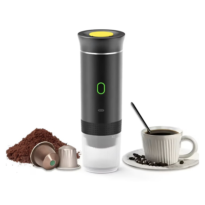 Преносима машина за еспресо Razo, съвместима с капсули Nespresso, капсули Dolce Gusto, мляно кафе, режим за бързо загряване на вода или студено кафе, зареждане чрез USB Type-C