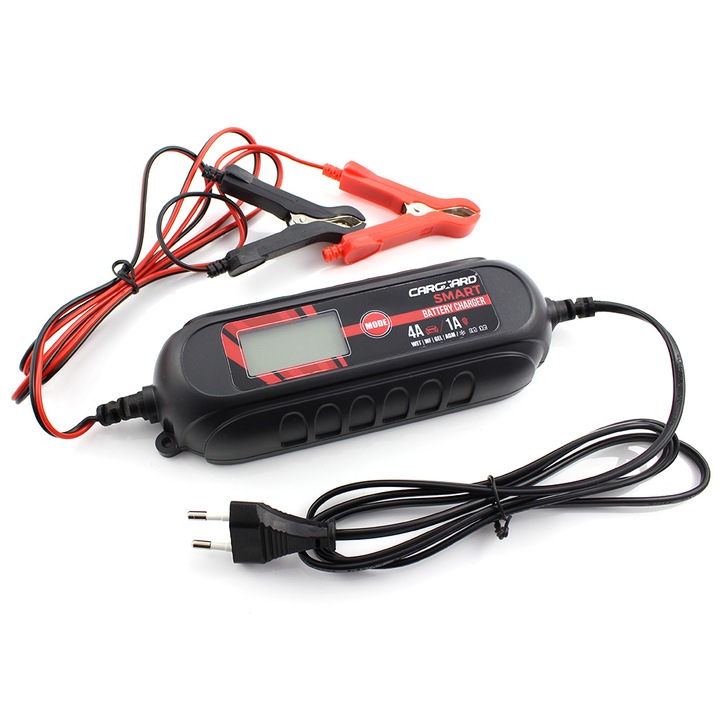 Redresor Auto Smart SOHO, Afisaj LCD, 10 Trepte de Incarcare, 6V 12V, 1A si 4A, Mod Iarna, Protectii Multiple, Verificare Polaritate, Compatibil GEL WET AGM MF