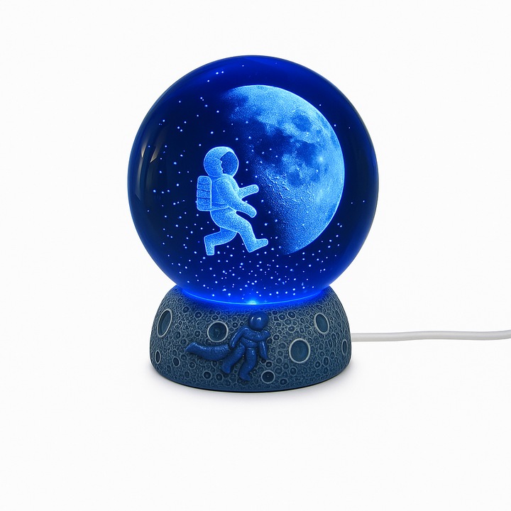Lampa cu lumina de noapte Bila Cristal 3D – baza luminoasa LED, decor birou, cadou creativ Calatorul Printre Stele