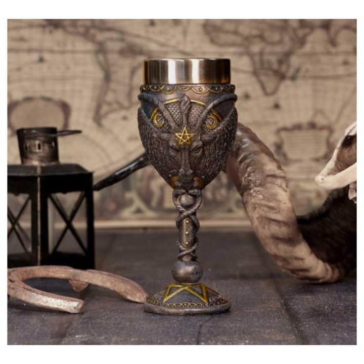 Pocal Baphomet – Pahar gotic cu insert din otel inoxidabil