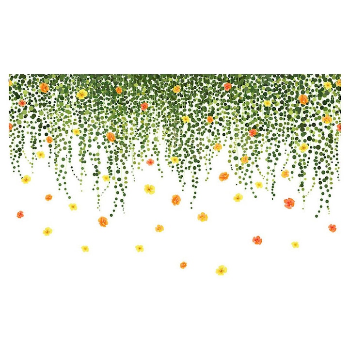 Feicaeesa® Autocolant Perete Ghirlanda Verde cu Flori Portocalii Galbene Decor Natura Moderna Living Dormitor