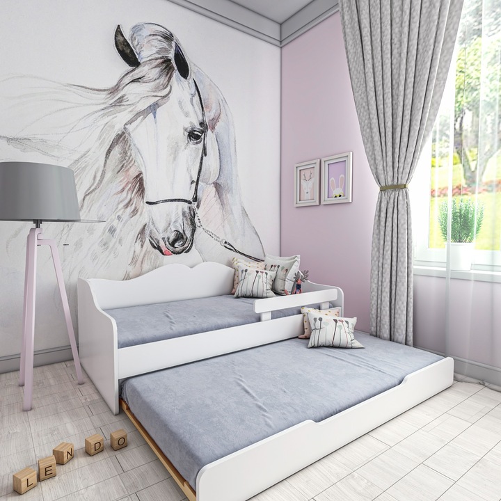 Pat pentru copii, dublu, paturi suprapuse, extensibil, paturi twin BELLA2 160x80, alb