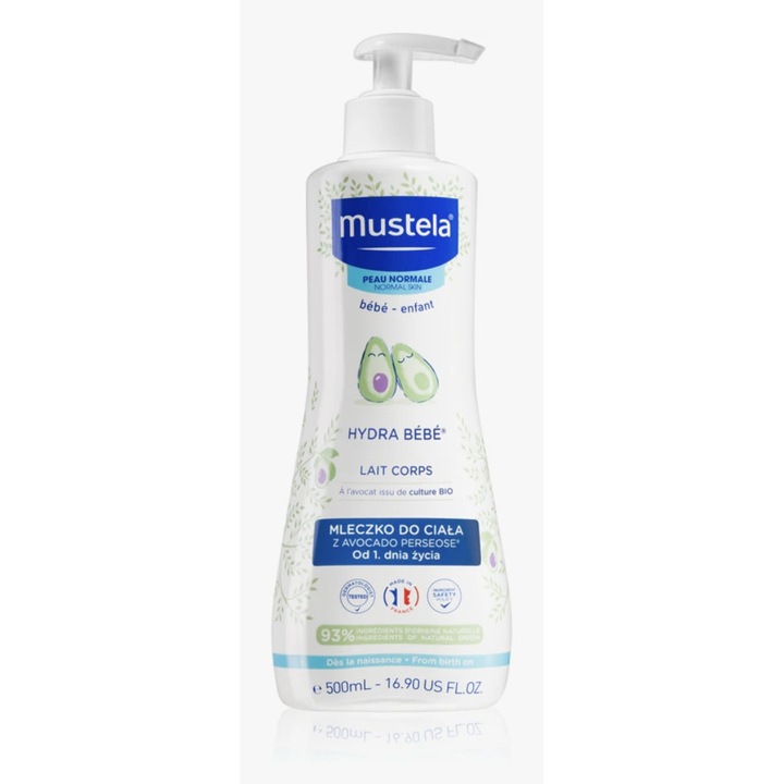 Lotiune de corp hidratanta cu 97% ingrediente naturale, Mustela Hydra Bebe 500 ml