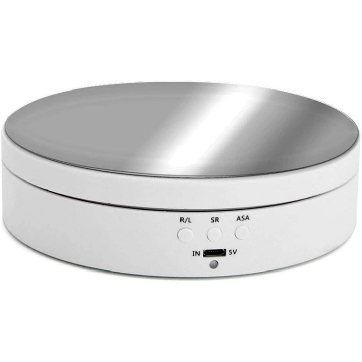 Masa Foto Rotativa Electronica, Diametru 13.8 cm, Pentru Sedinte si Video, Greutate maxima 2 kg, Alb Glossy