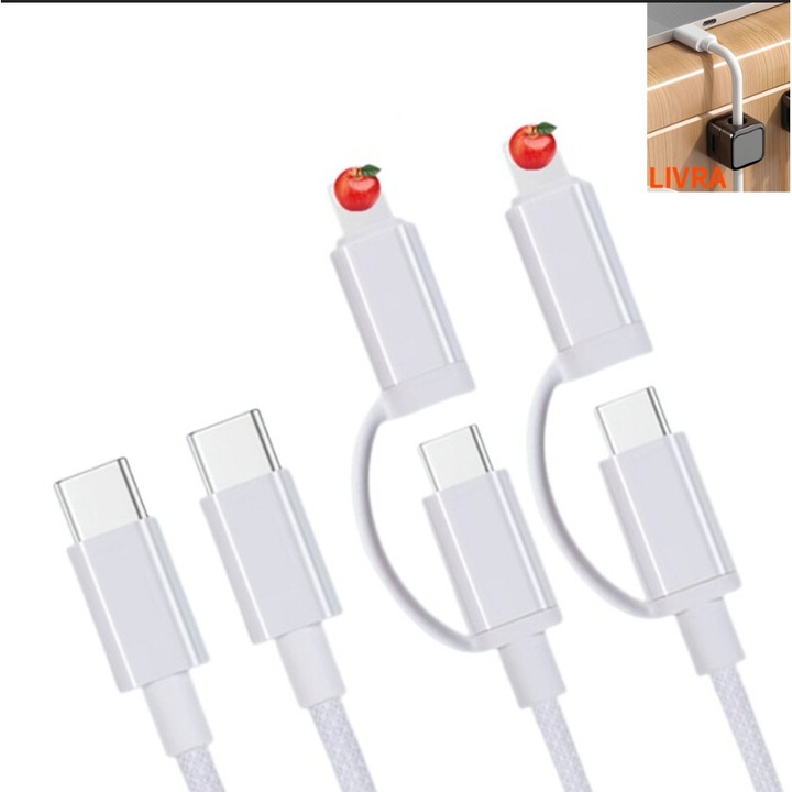 Кабел за данни, 2 в 1, Механичен, 65W/PD27W, Бързо зареждане, USB/Lightning/Type-C, Жълт, За Apple iPhone 16 15 14 13 12 11 Pro Max XS XR X 8 7 6 5 Plus iPad и Type C, Samsung Xiaomi Huawei，1.5 метра, 2 артикула