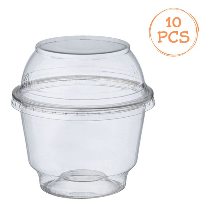 Újrafelhasználható tálak átlátszó műanyag fedéllel 285ml - 10 db