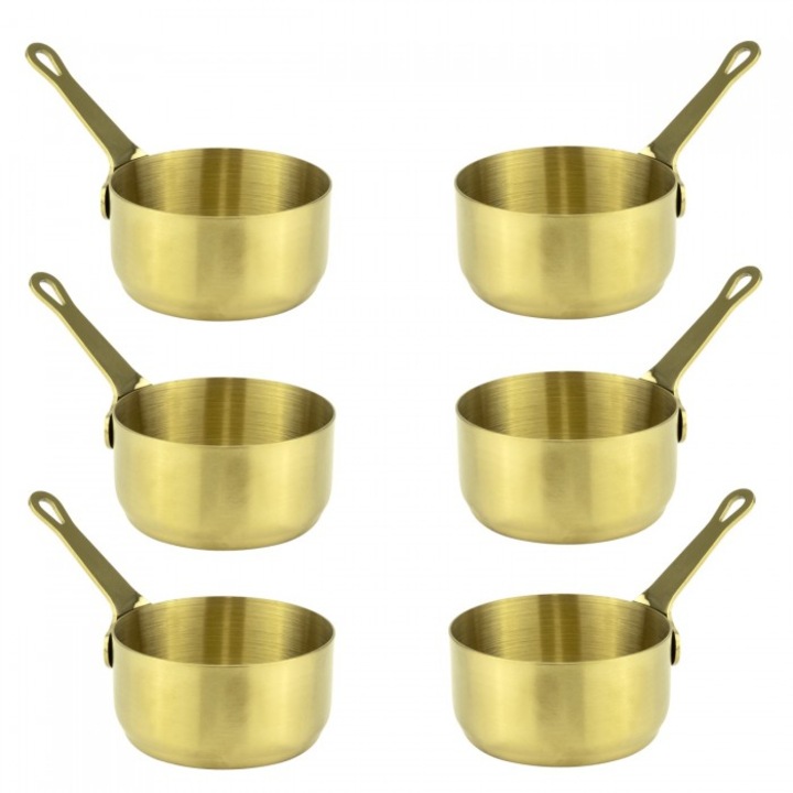 Set 6 sosiere cu maner Culinaro din inox 60ml, 5, 4xh2, 8cm, aurie