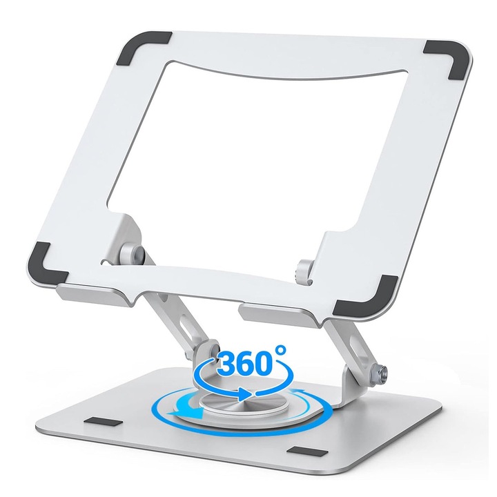 Suport laptop, SAMOLEUS, rotire 360°, Suport Pentru Computer, Suport Pentru Tablete, Design Ergonomic, Anti-Alunecare, Imbunatatirea Posturii, Aplecare Relief, ajustare inaltime, alb, 26x23x6cm