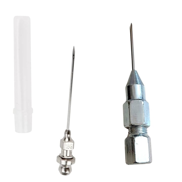 Игла за грес, въглеродна стомана, дължина/диаметър на иглата 26/1, 2 мм, за инжектиране на грес, в труднодостъпни места, съвместима с винт M8 с игла за грес, с нипел, преносима, сферична връзка, дължина/диаметър на иглата 60/1, 2 мм