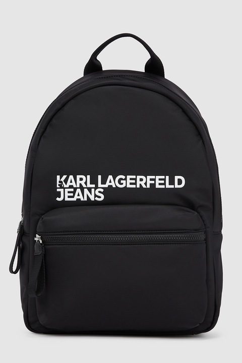 KARL LAGERFELD JEANS, Rucsac cu buzunar exterior si imprimeu logo, Alb, Negru