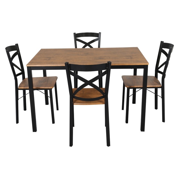 Set masa si 4 scaune DacEnergy, MDF stejar inchis/negru, 120x80x75cm