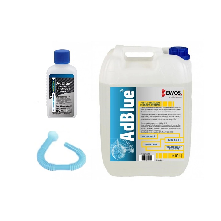 Set AdBlue Multimarca 10L Ewos, palnie de umplere inclusa si Aditiv RAVENOL Clean & Protect Premix concentrat 50ml